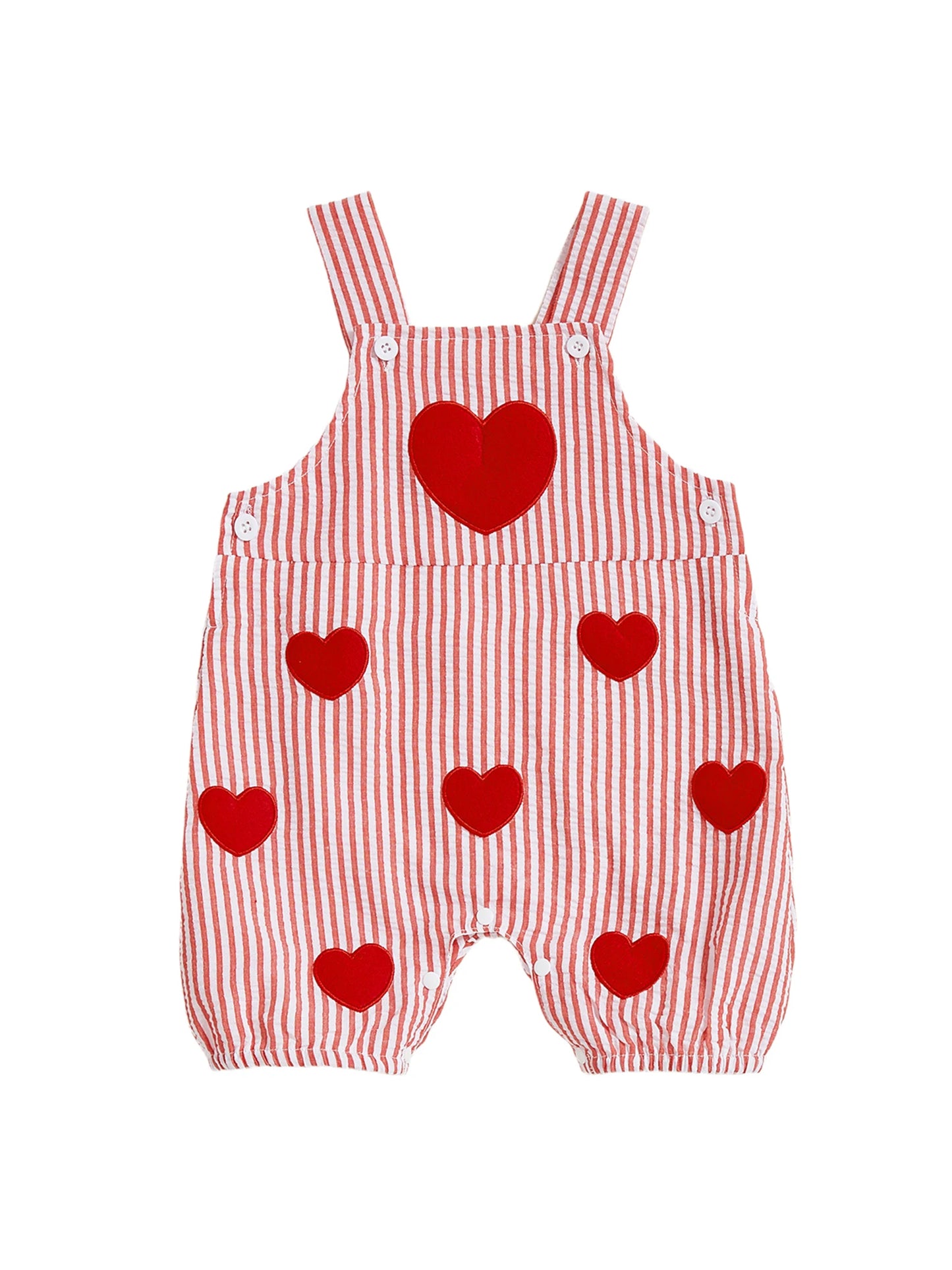 Baby Valentine s Day Striped Overalls with Red Heart Embroidery Infant Bodysuit Newborn Sleeveless Jumpsuit