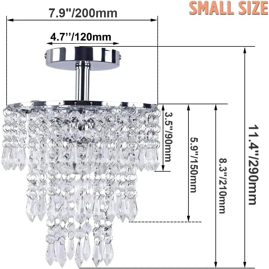 FRIXCHUR Small Crystal Chandelier Led Crystal Ceiling Lights 3 Tiers Crystal Raindrops Chandelier Pendant Lighting Fixture Decor