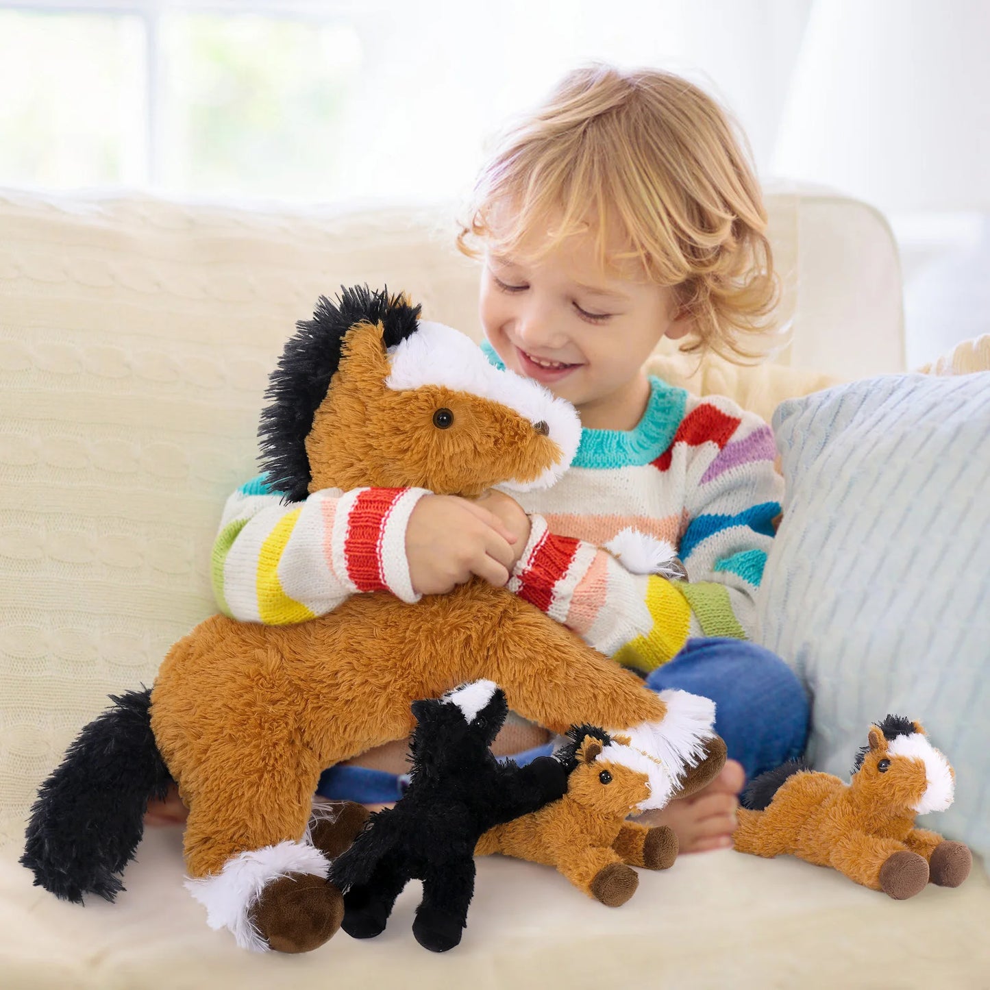 MaoGoLan 4 Pcs Horse Plush Stuffed Animal,Large Stuffed Mommy Horse with Babies Pony Toys Plushies, Pony Stuffed Animal Bulk