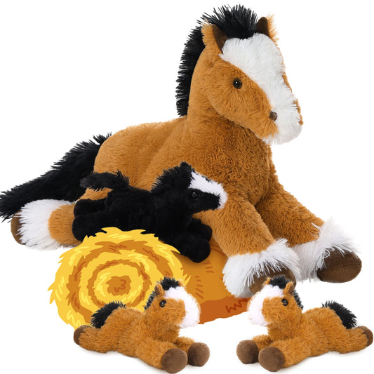 MaoGoLan 4 Pcs Horse Plush Stuffed Animal,Large Stuffed Mommy Horse with Babies Pony Toys Plushies, Pony Stuffed Animal Bulk