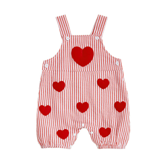 Baby Valentine s Day Striped Overalls with Red Heart Embroidery Infant Bodysuit Newborn Sleeveless Jumpsuit