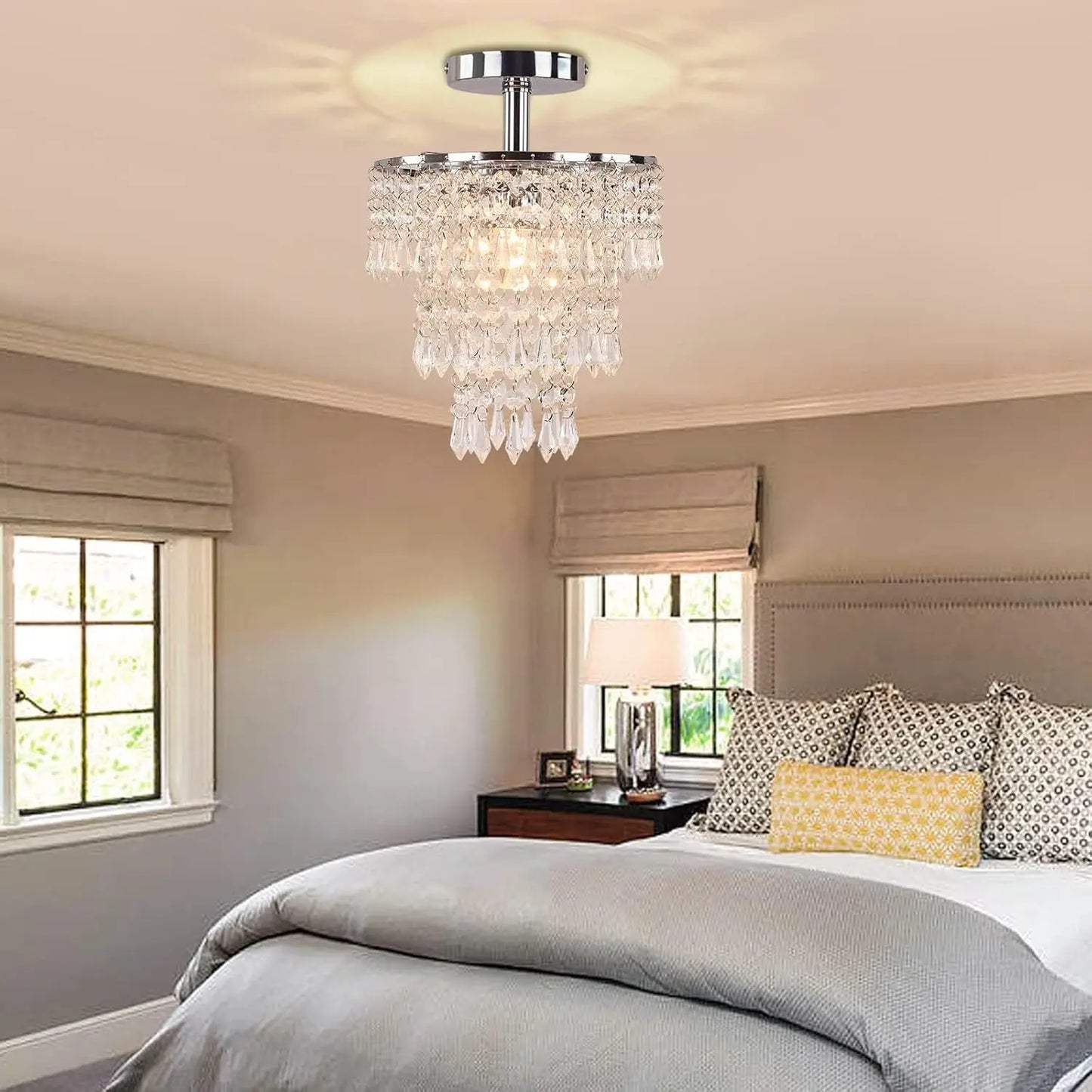 FRIXCHUR Small Crystal Chandelier Led Crystal Ceiling Lights 3 Tiers Crystal Raindrops Chandelier Pendant Lighting Fixture Decor