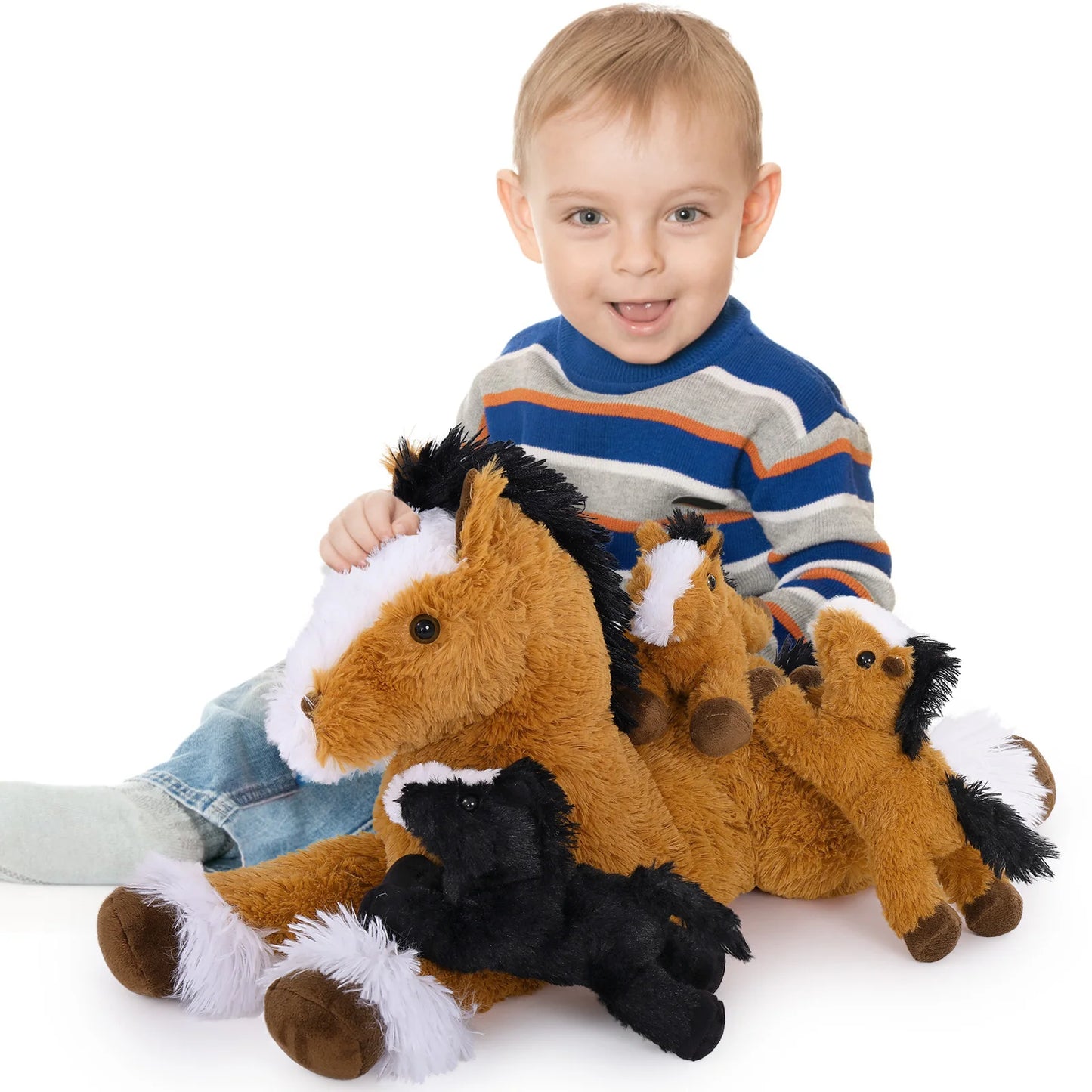 MaoGoLan 4 Pcs Horse Plush Stuffed Animal,Large Stuffed Mommy Horse with Babies Pony Toys Plushies, Pony Stuffed Animal Bulk